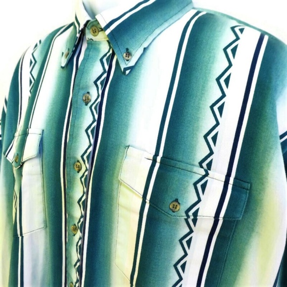 Roper Rodeo Blue Shirt Western Button Down Texas Aztec Peaked Yoke Flap XL Turq - Picture 1 of 8